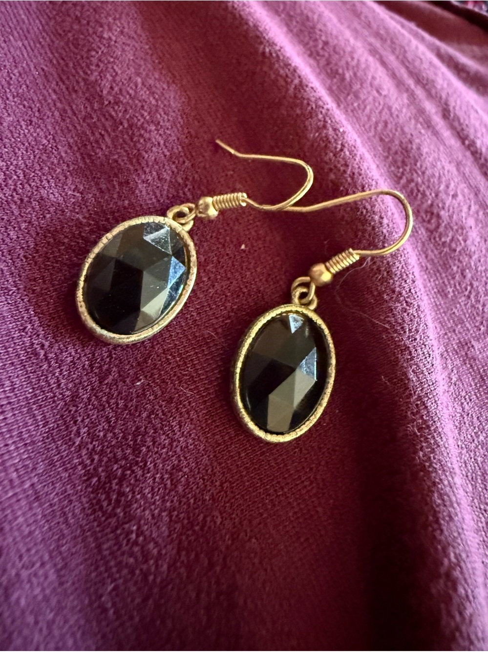 Gold-Tone Black Faceted Oval Drop Earrings - Women Jewelry